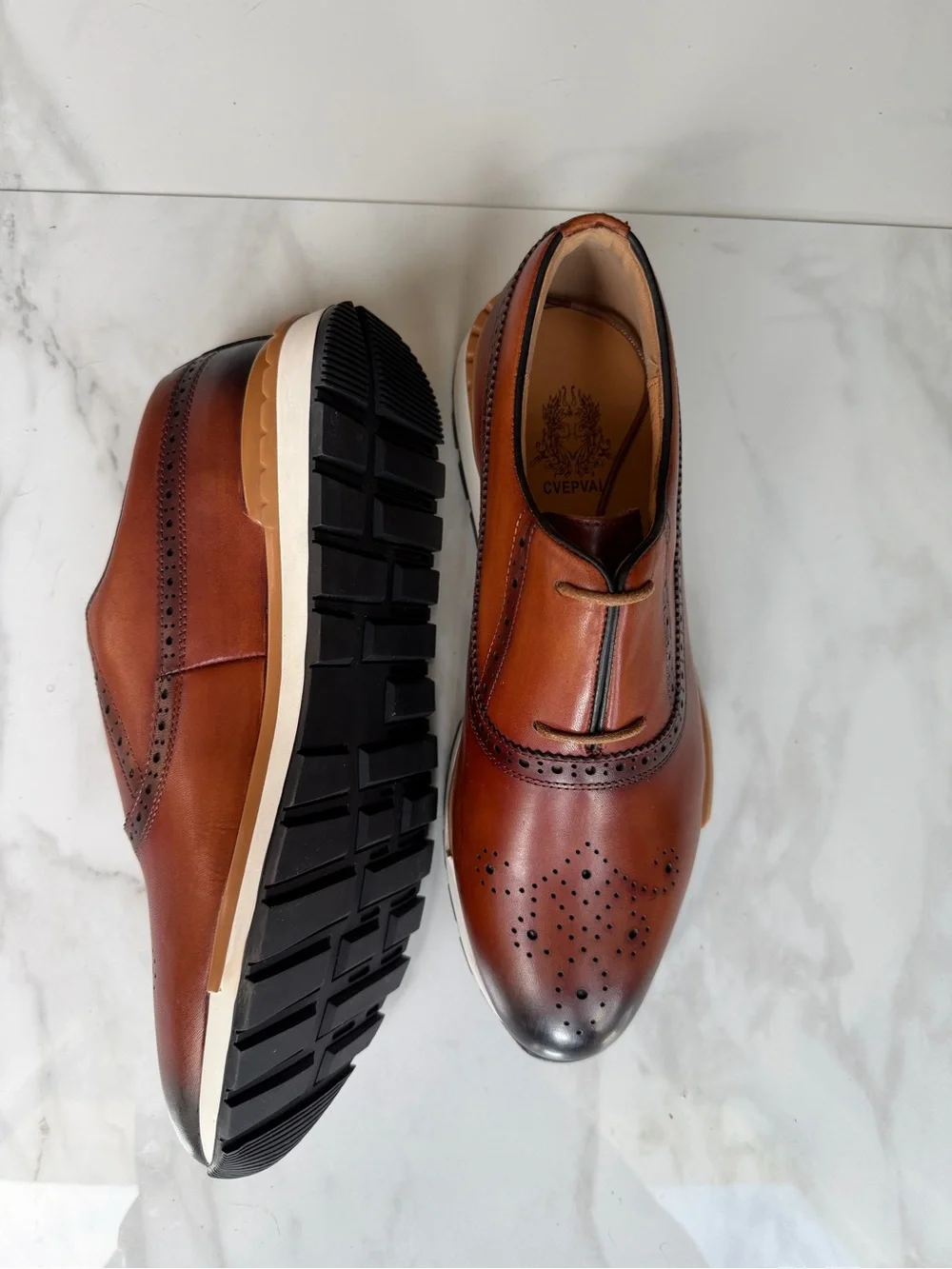 Men's Tan Burnished Wingtip Derby Shoes